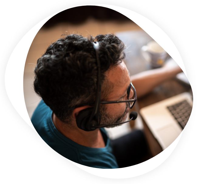 Client support specialist wearing a headset