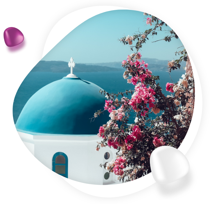 A view of old architecture and flowers on the Mediterranean Sea