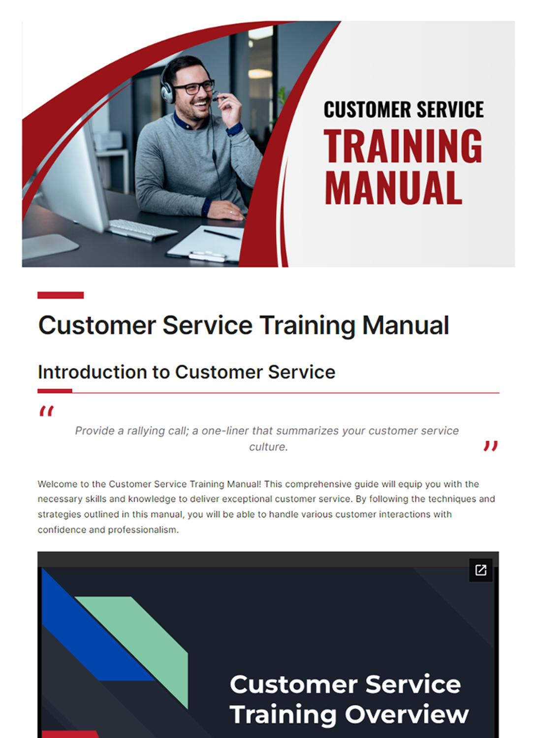 Customer Service Training Manual Template