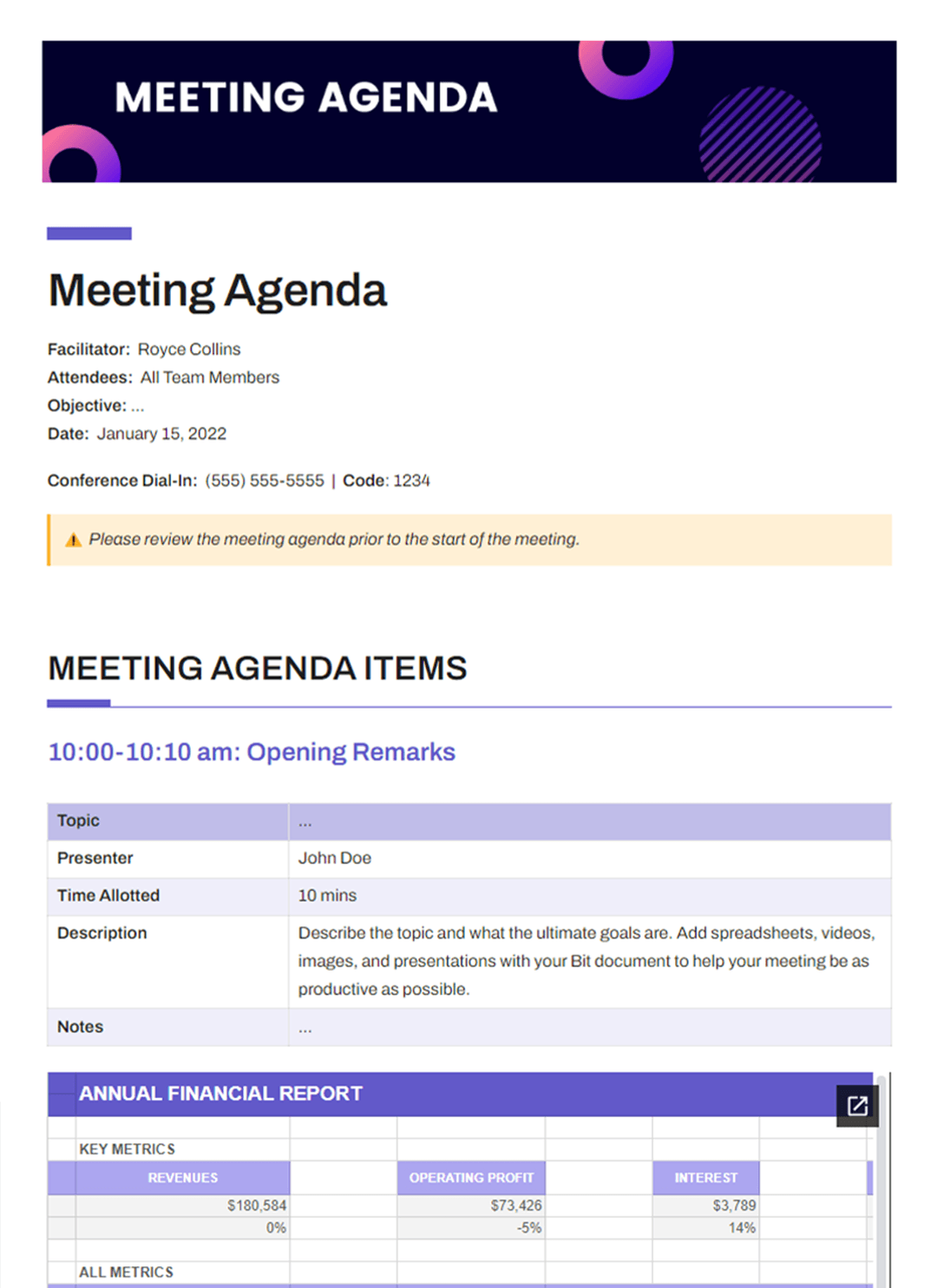 Meeting Agenda Template Bit ai