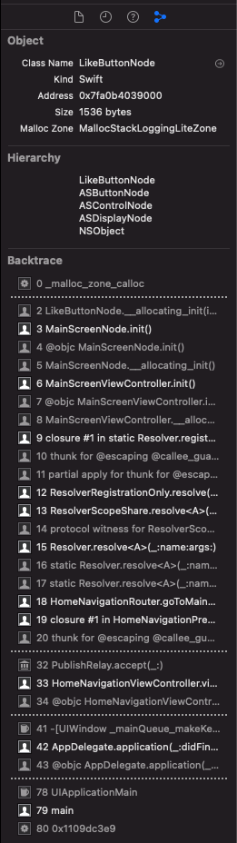The memory inspector and its backtrace