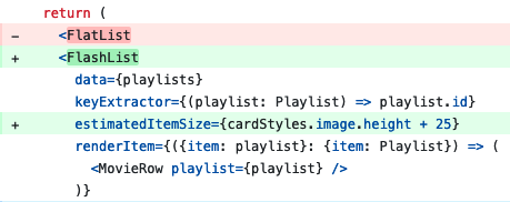 FlatList to Flashlist Git diff