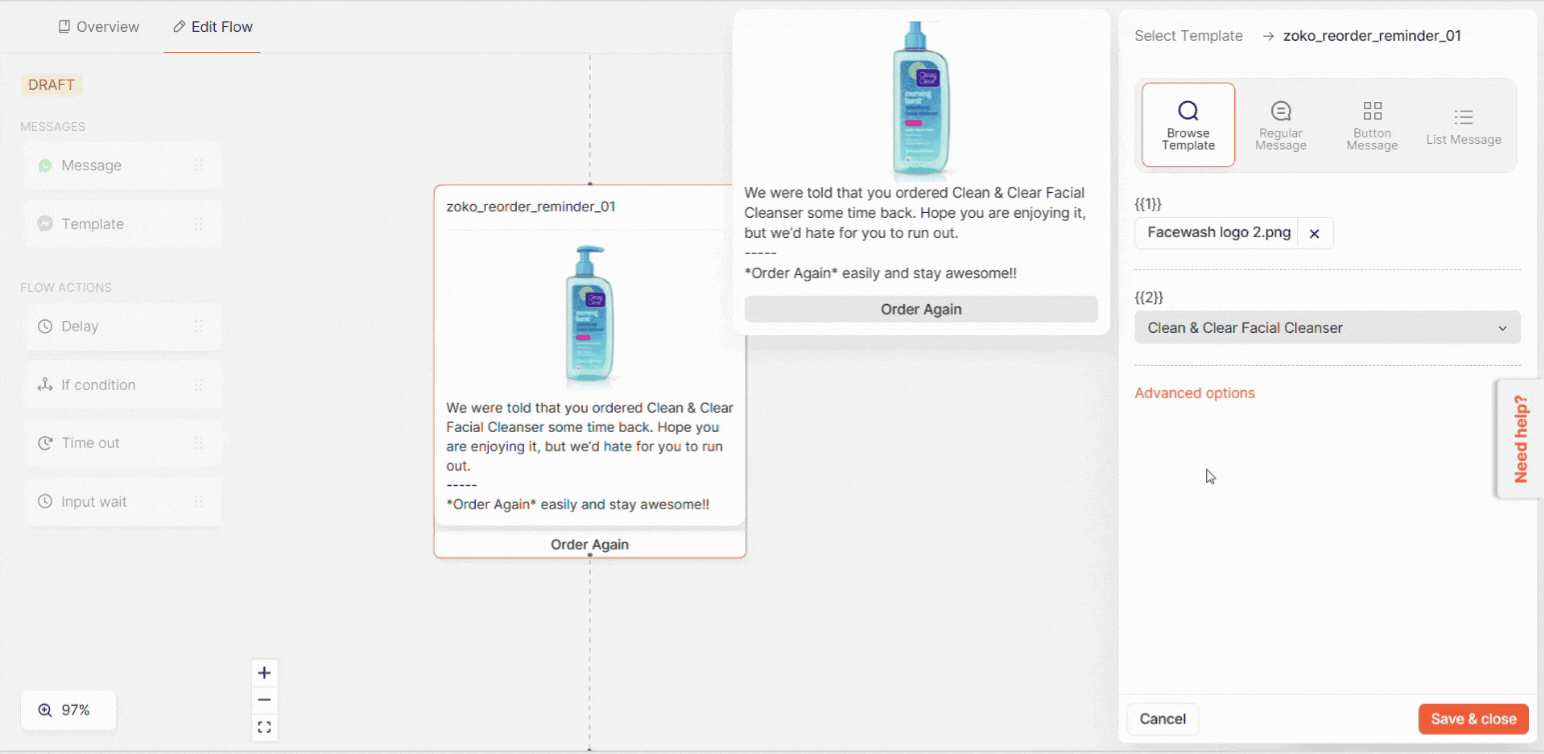 reorder flow advanced options