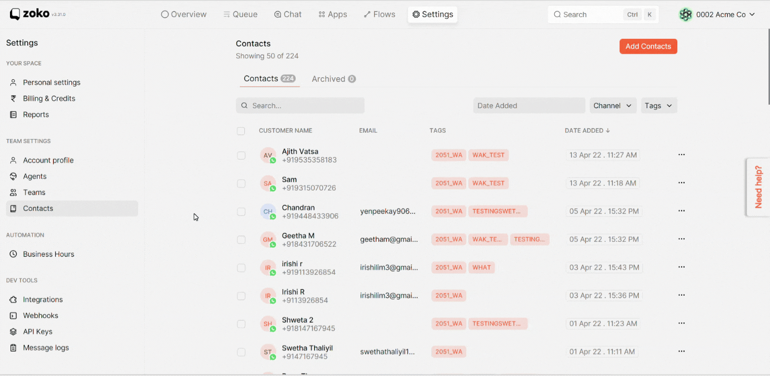 choose the contact and archive