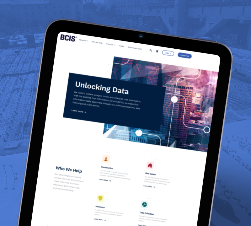 Screenshot of BCIS website on a tablet device