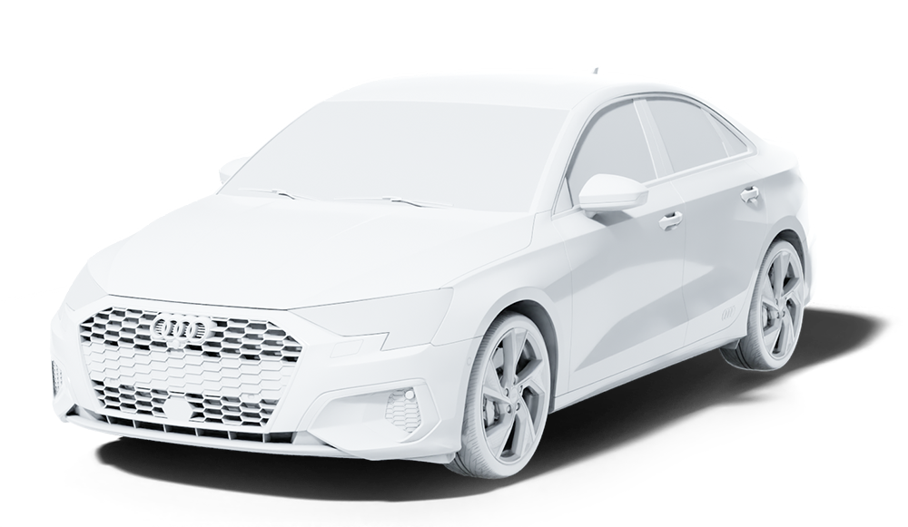 A white 3D model of a Audi A3