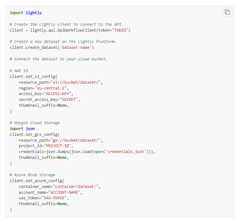 Python code showing commands to run Lightly