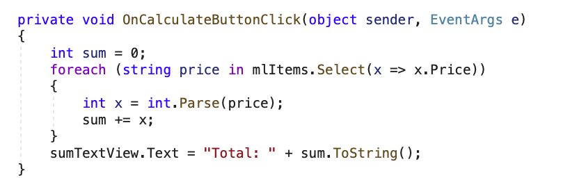 Calculate button Xamarin