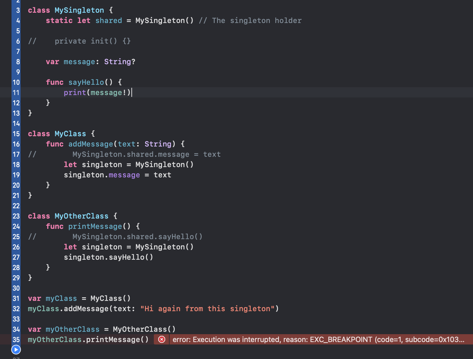 Swift singleton code preview