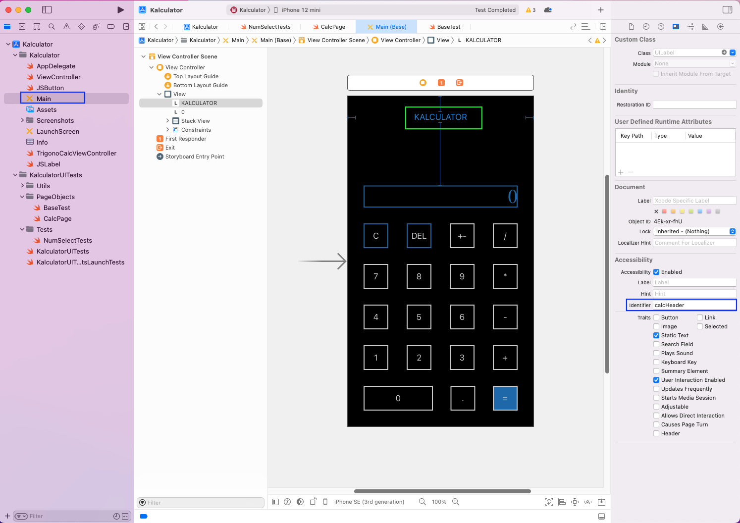 We'll also add another test to see if the header of KALCULATOR is there in our app.