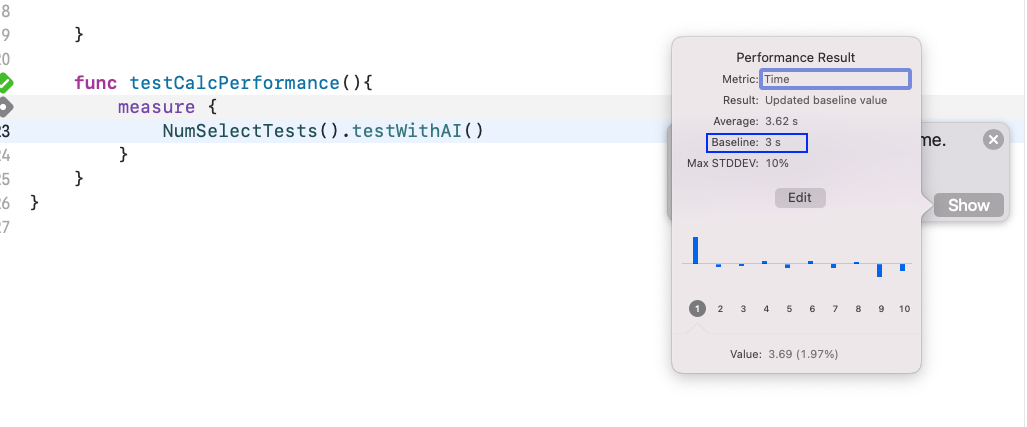 We'll now edit the baseline and give it 3 seconds. In production apps, we'll always give the baseline and try for our program to run within it.