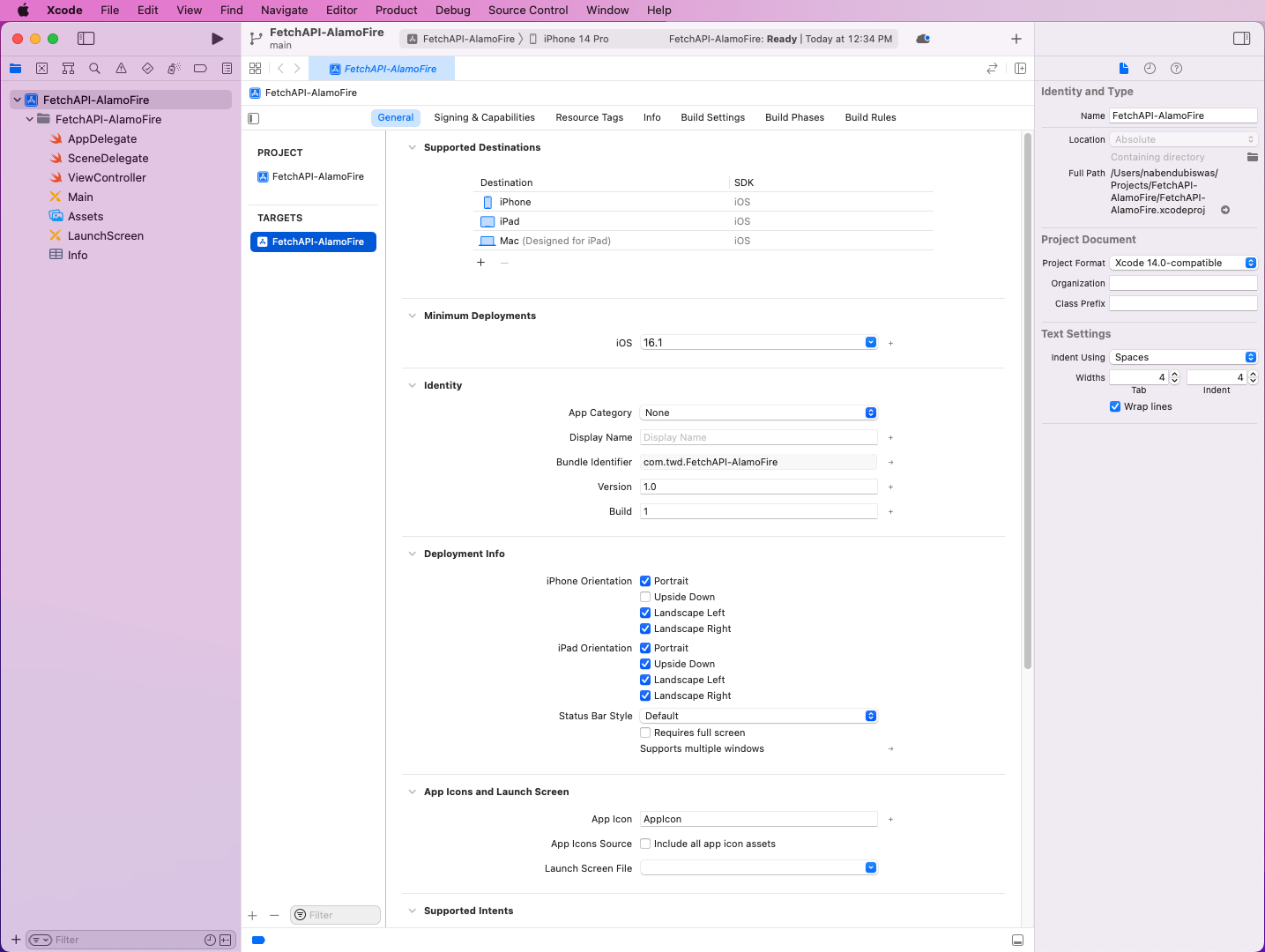 Our project will open in XCode and will look like this: