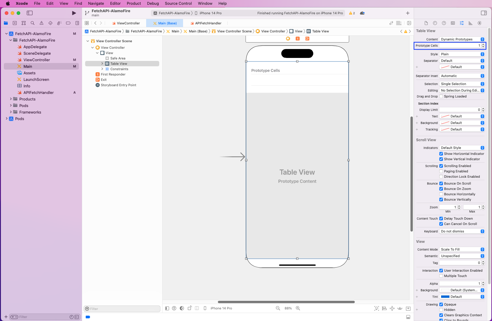 Once the Table View is expanded, click on the Prototype Cells and make it 1.