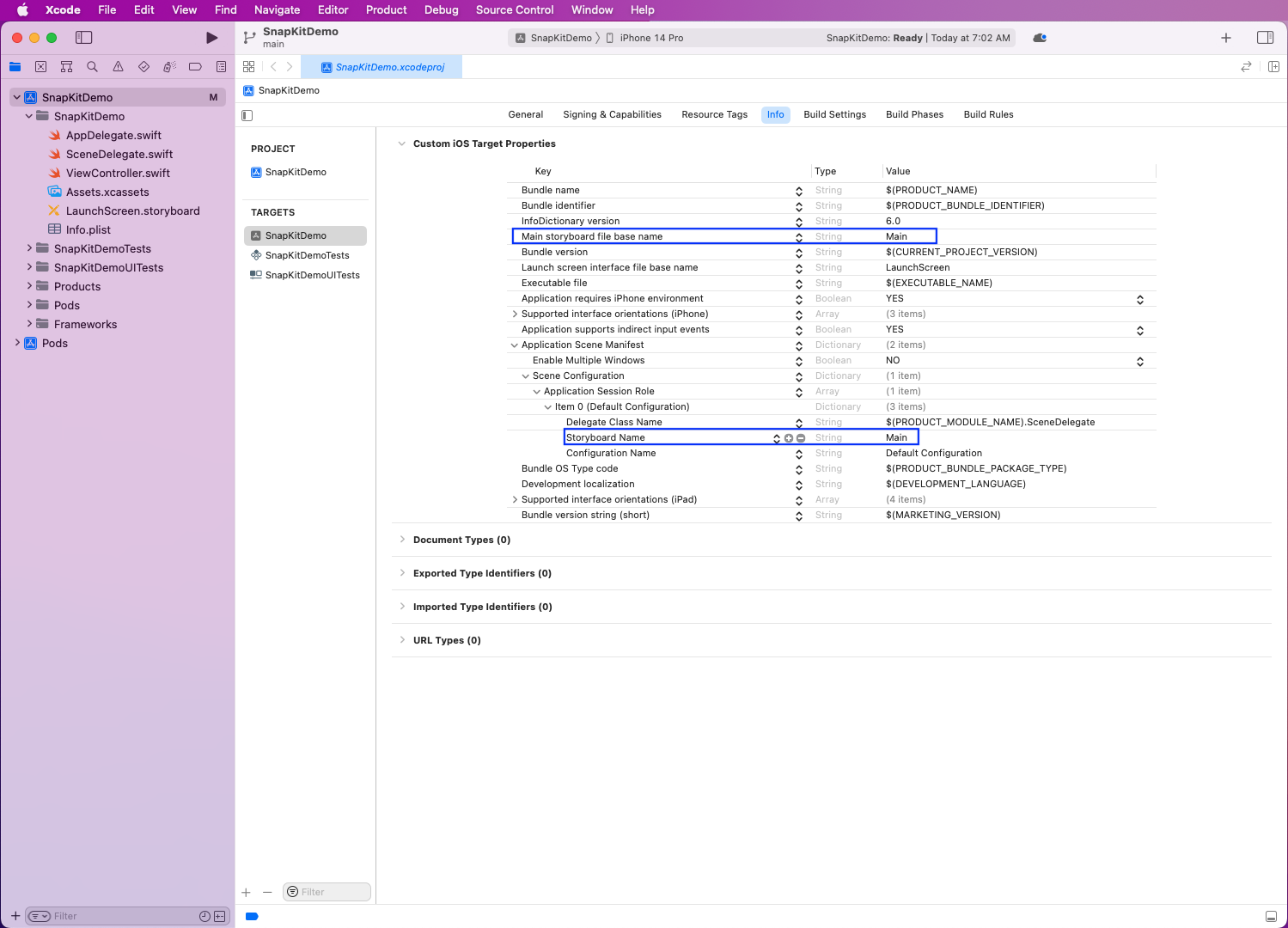 Once the Storyboard Name row is shown, click on the minus sign (–) to remove the row.