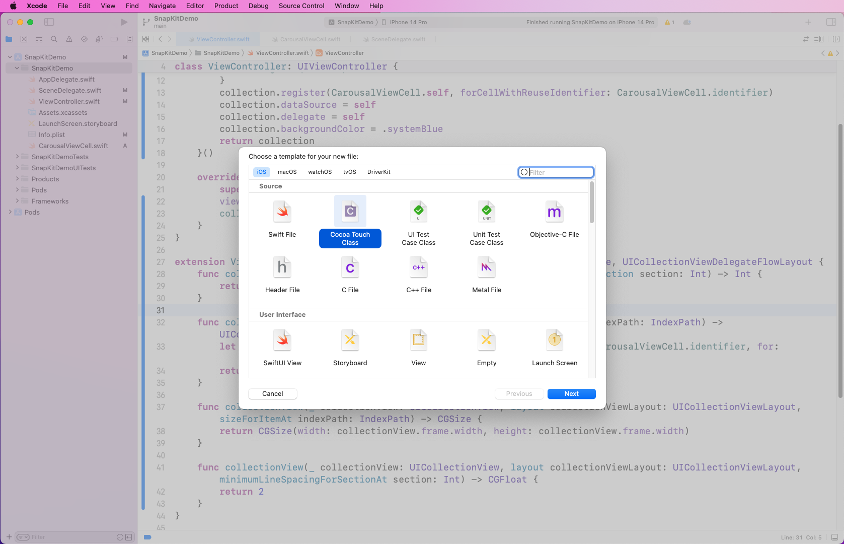 We can then create our "carousel view," which will hold three images in a cell.