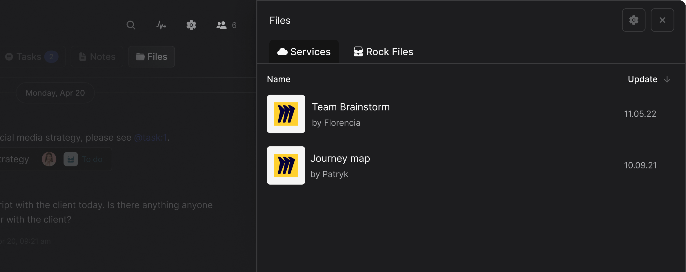 Rock files mini-app highlighting the Miro Integration