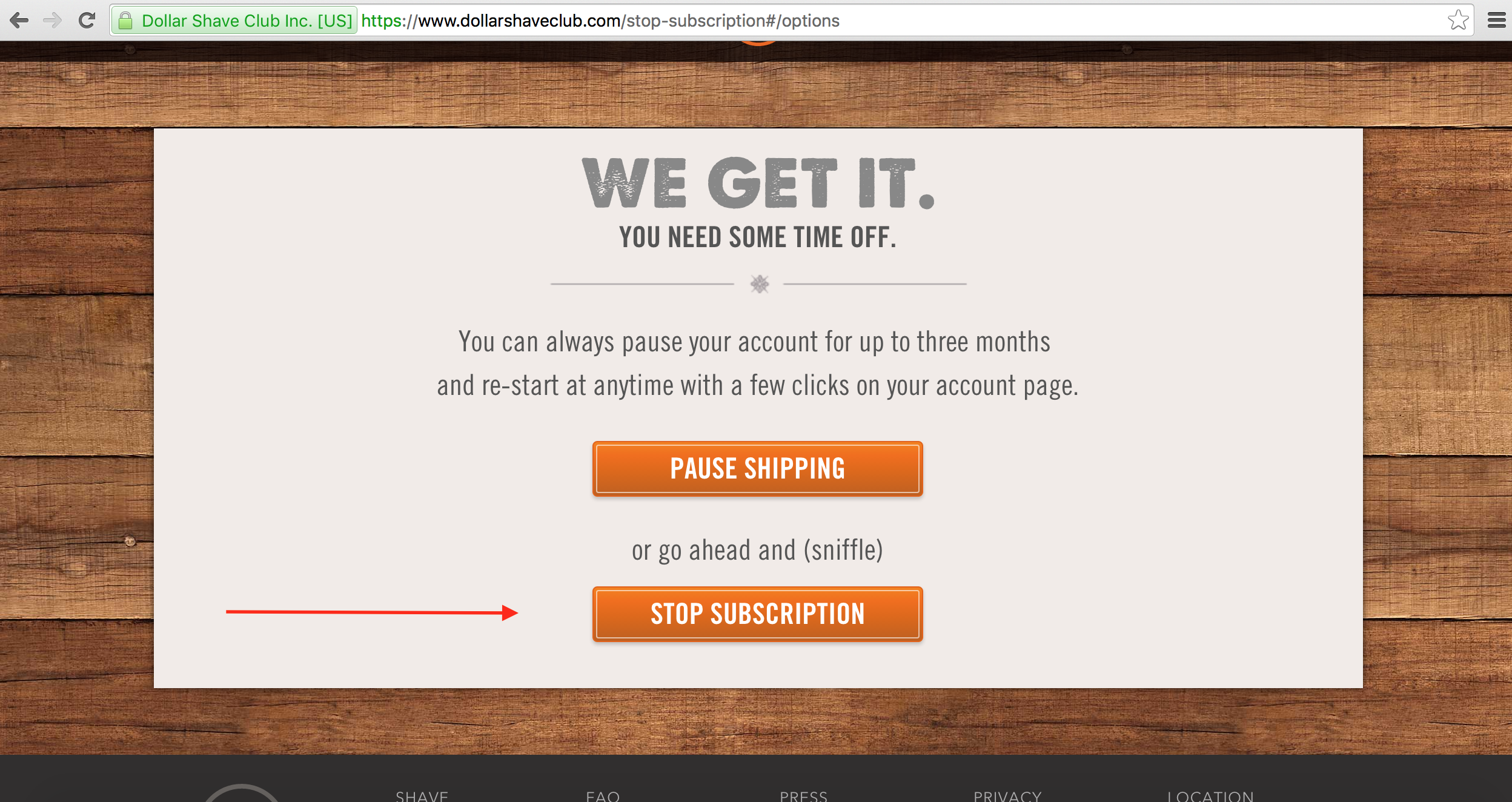 cancel Dollar Shave Club step 6