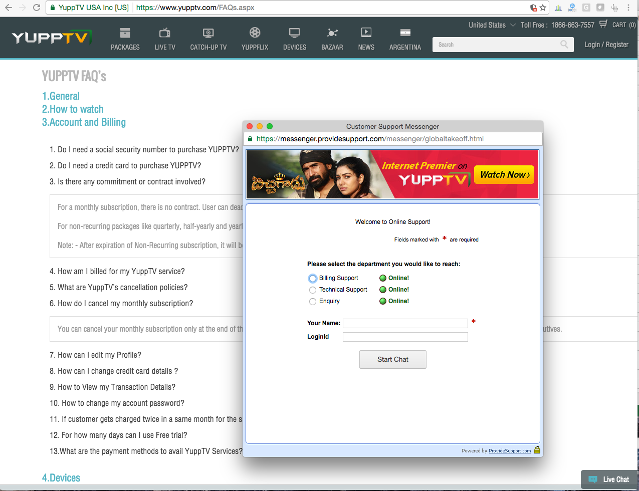 Cancel YuppTV live chat