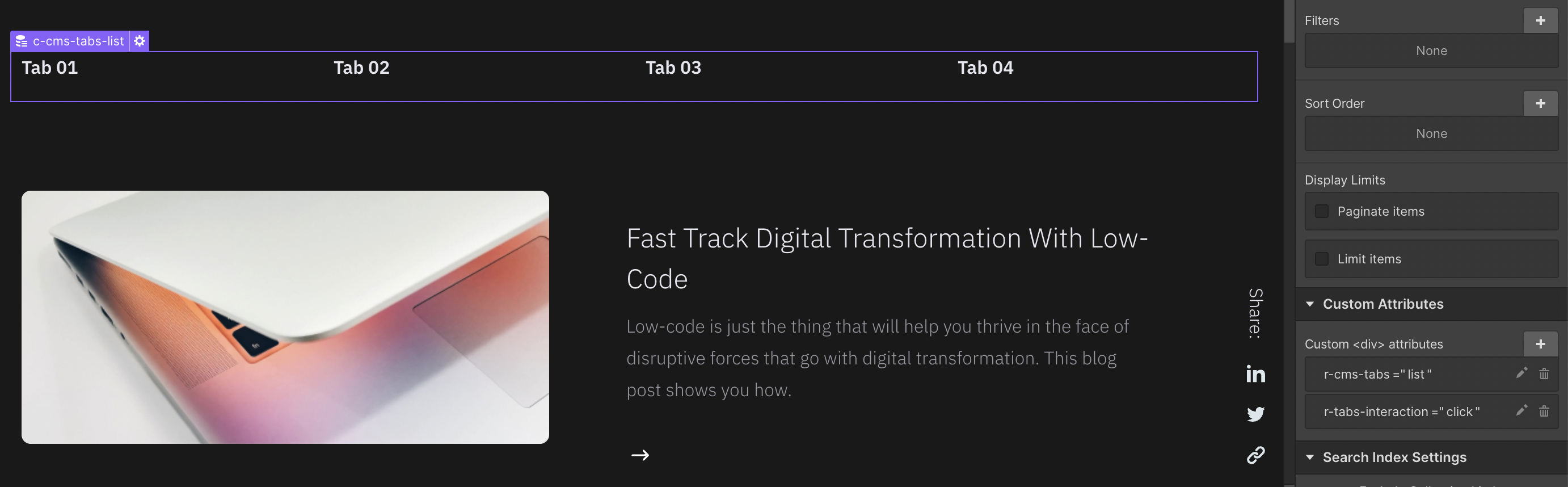 How to add CMS Tabs in Webflow?