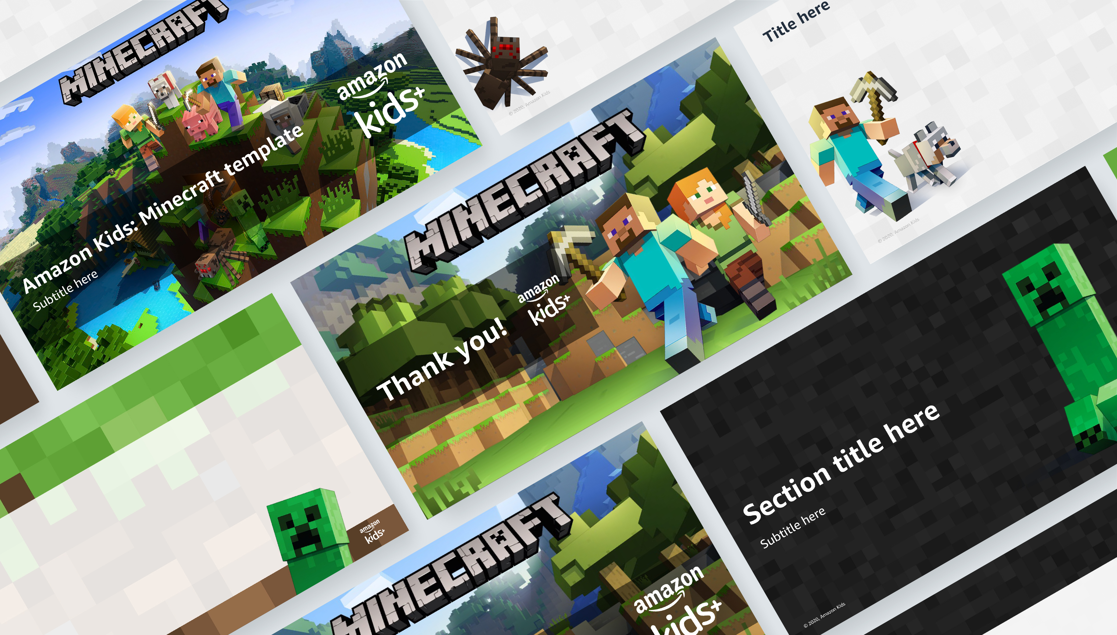 Silver Fox Productions | Presentation design portfolio | Template slide designs for Amazon Kids + Minecraft: Slides with Minecraft game graphics