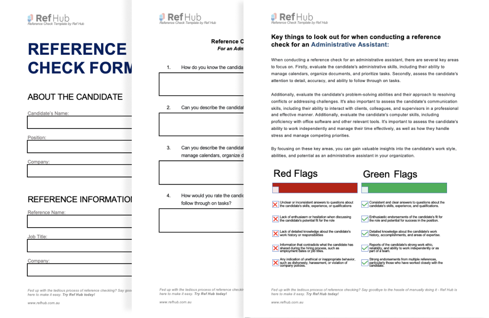 Screenshots of the word document template, showing 3 pages.