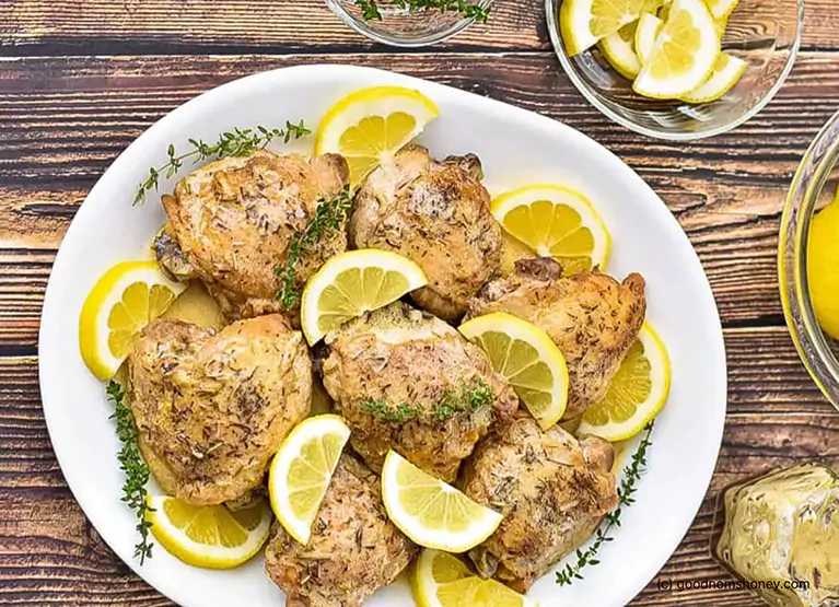 Plate of lemon chicken thighs