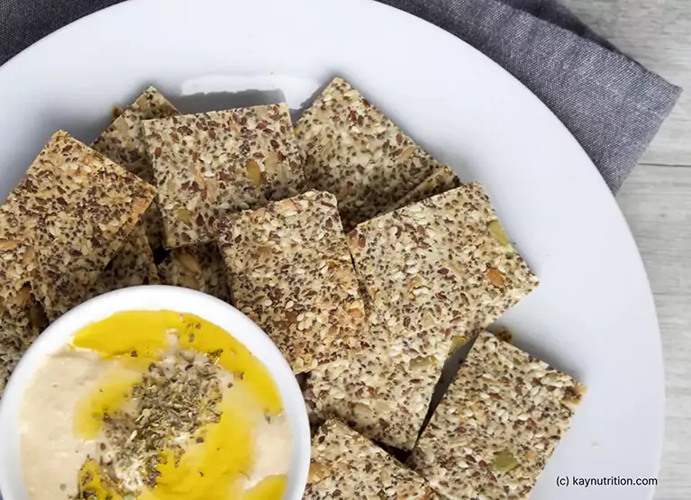 Low carb nut and seed crackers with chia seeds by Kay Nutrition