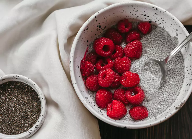 Chia seed bowl with raspberries