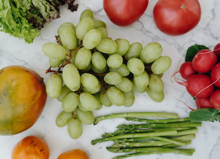 a spread of fruits and veggies
