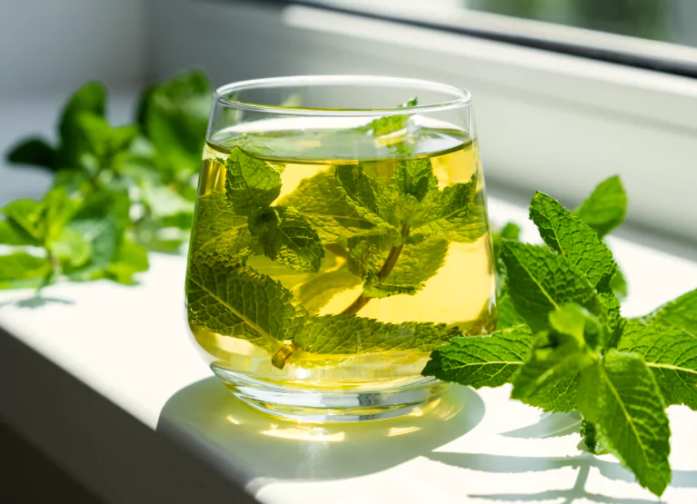 a glass of mint tea