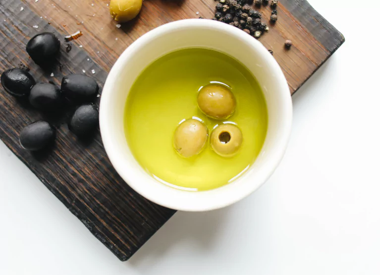 a bowl of olive oil