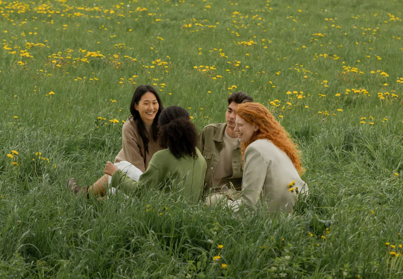 a group of friends sitting together