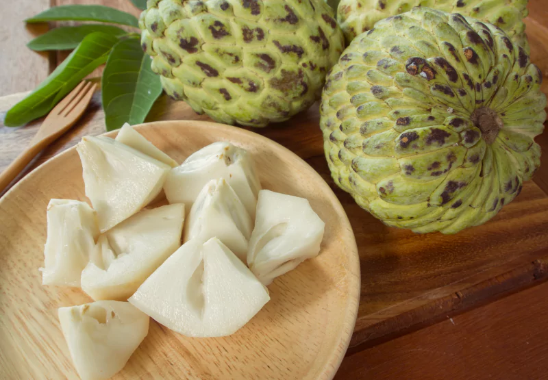 a peeled and sliced custard apple