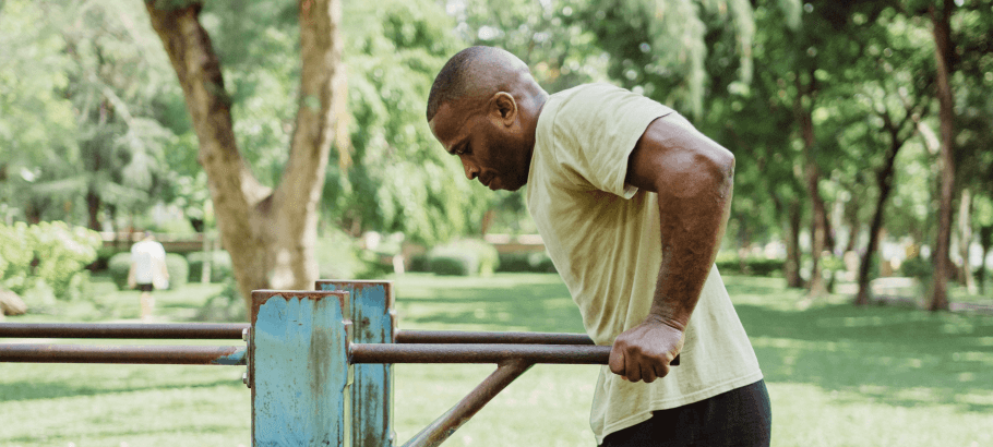 a man doing tricep dips