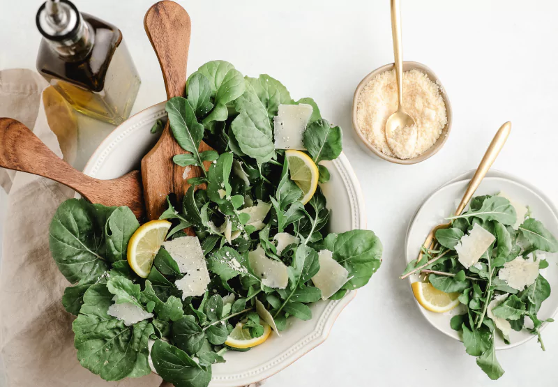 a homemade caesar salad in a large bowl