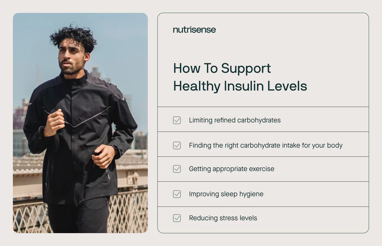 a graphic with ways to support healthy insulin levels