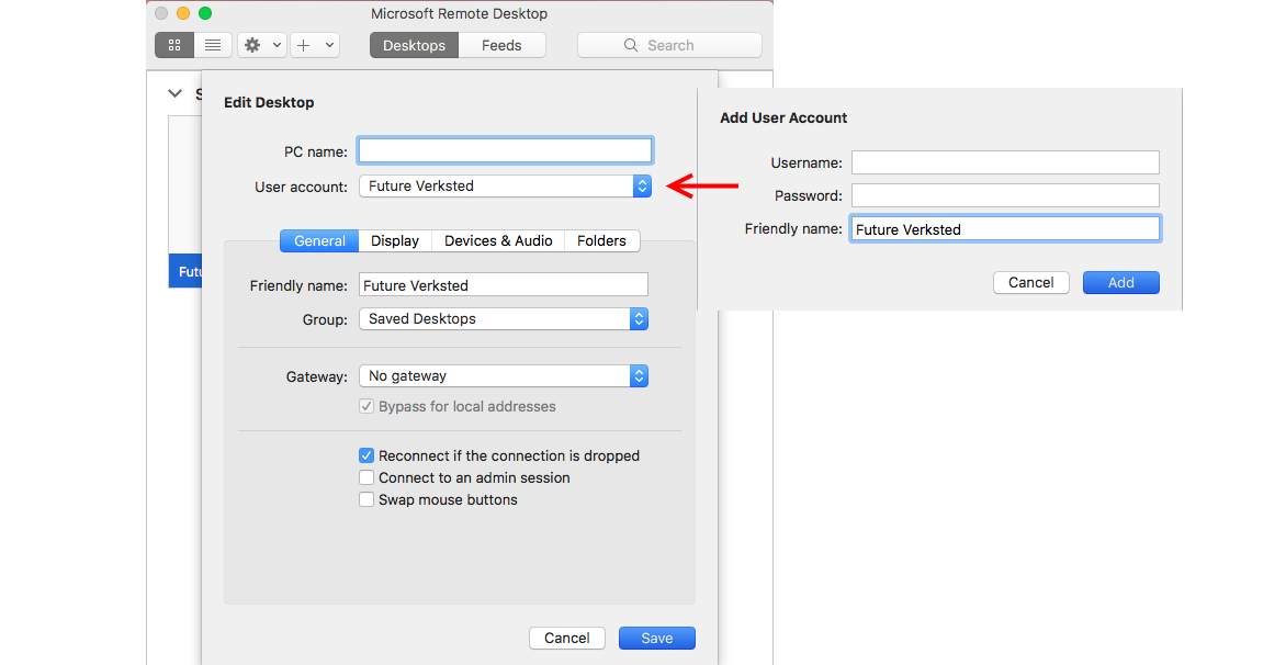 Oppsett av Microsoft Remote Desktop 10