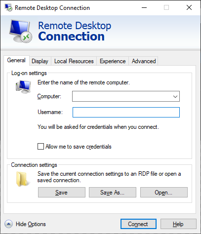 Innlogging til eksternt skrivebord