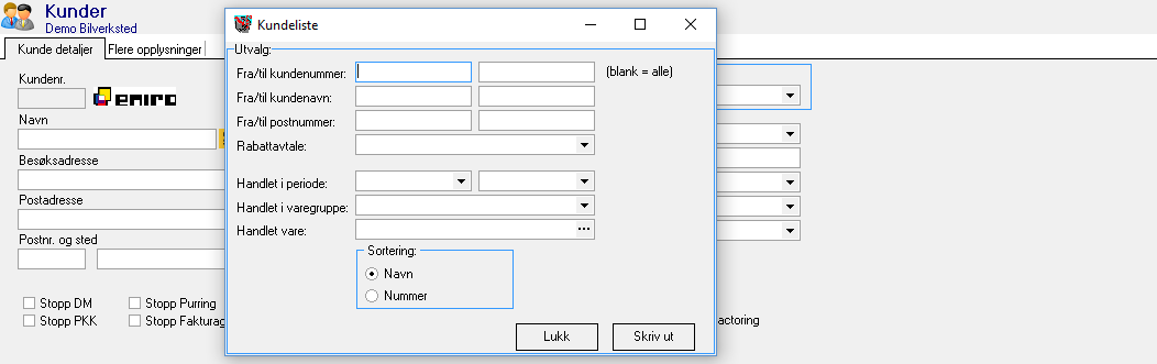Utskrift av kundeliste