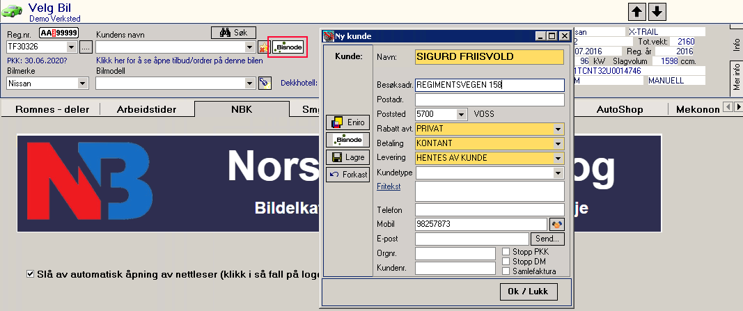 Registrere ny kunde fra regnr
