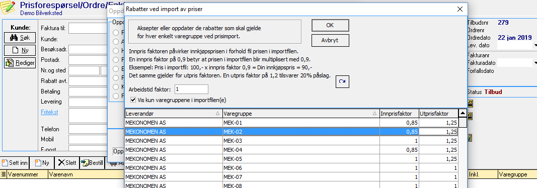 Rabatt på varegrupper