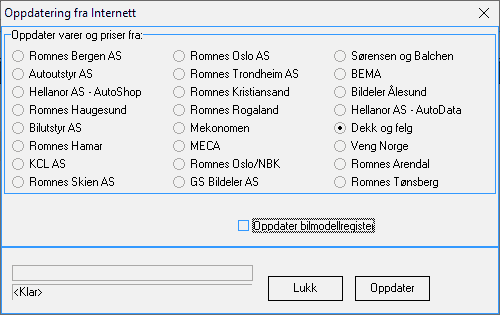 Import av prisliste for dekk og felg i Future Verksted