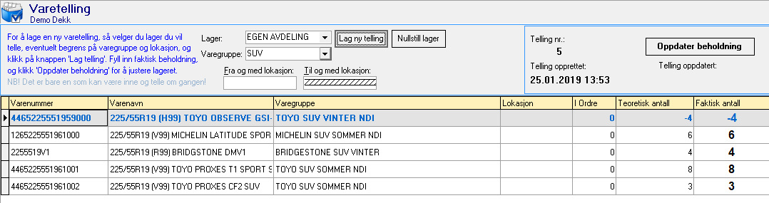 Skjermbilde for varetelling
