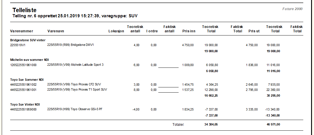 Skrive ut telleliste