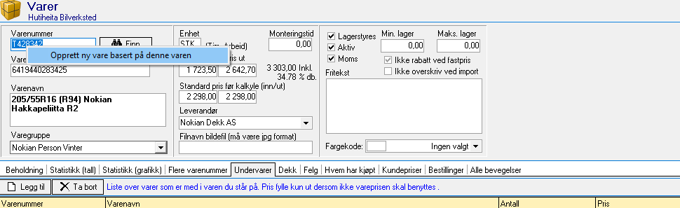 Figur 4.3.1: Opprette ny vare basert på eksisterende