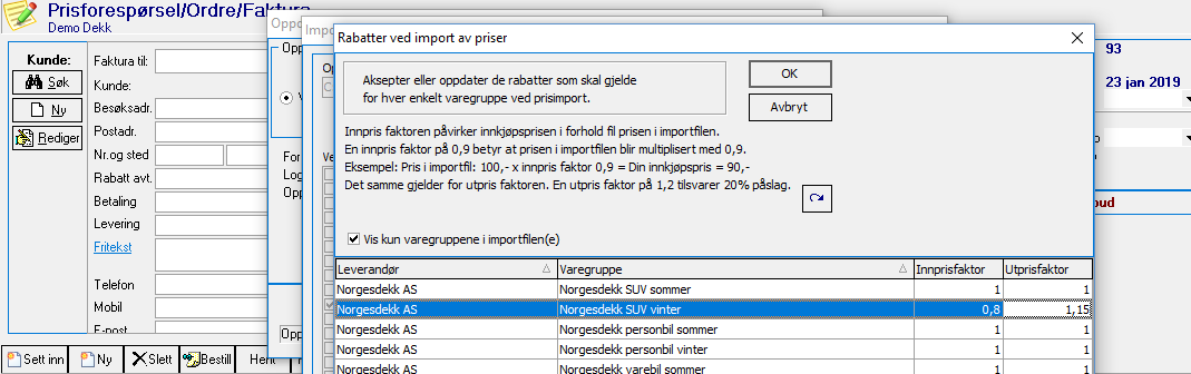 Liste for å legge inn rabatt