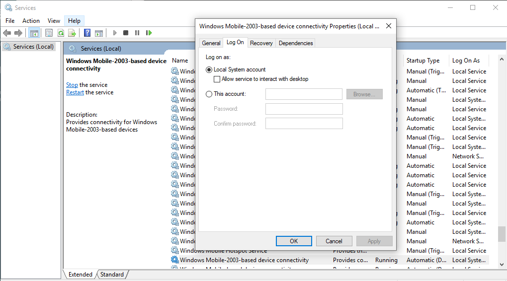 Riktig innstilling i Windows Mobile Device