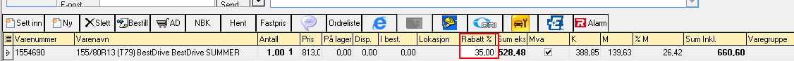 Eksempel på rabatt på varelinje