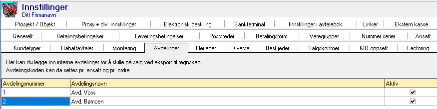 Oppretting av avdeling