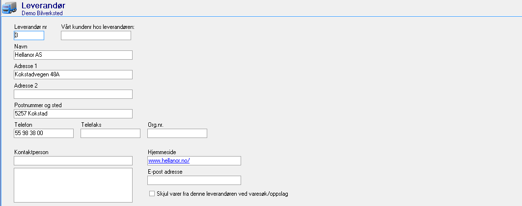 Skjermbilde Leverandører